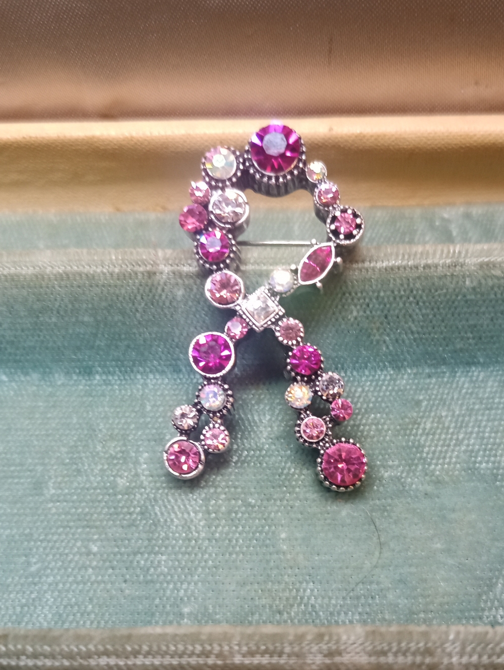 Pink Crystal Ribbon Brooch – Women Jewelry Breast Cancer Awareness